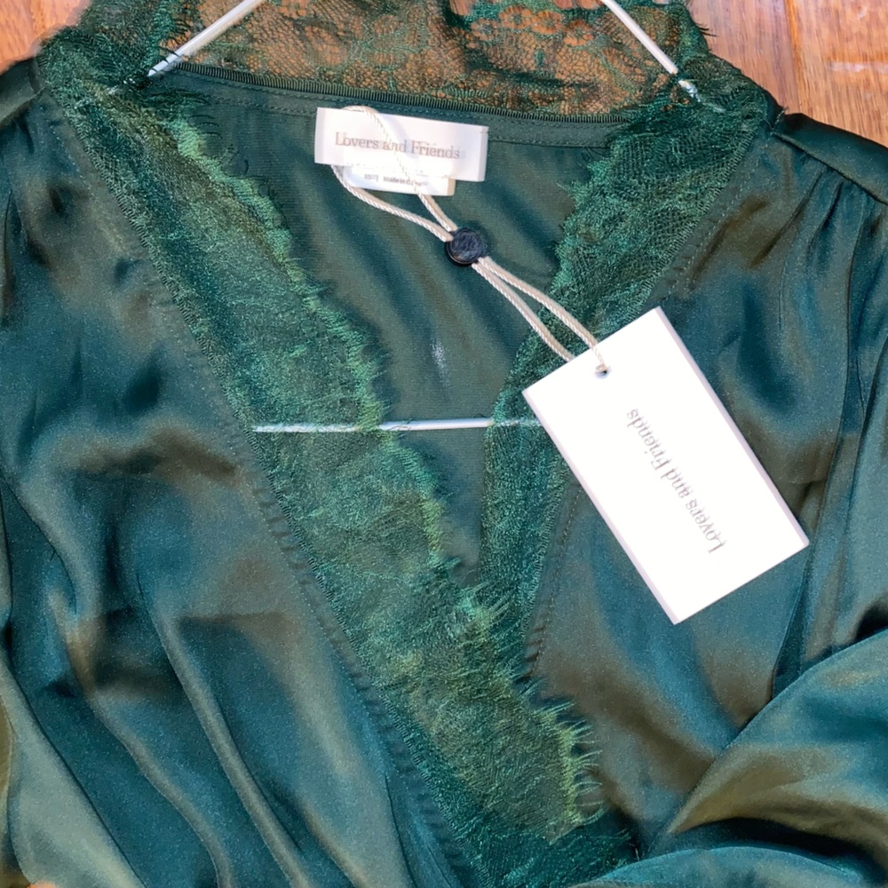 NEW Lovers & Friends $288 NADEEN Dark Green Satin Mini Dress XS NWT - Picture 7 of 12